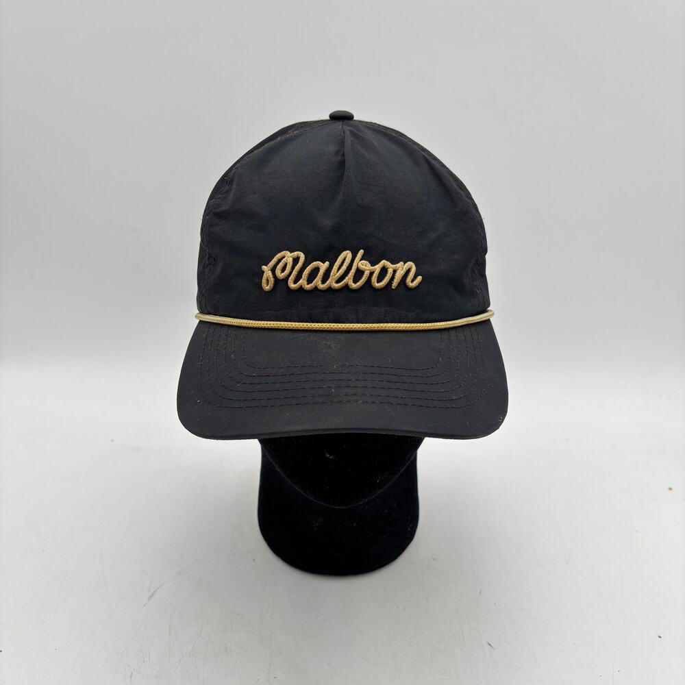 Malbon Golf Script Logo Rope Snapback Hat Mens Black Adjustable Cap Embroidered